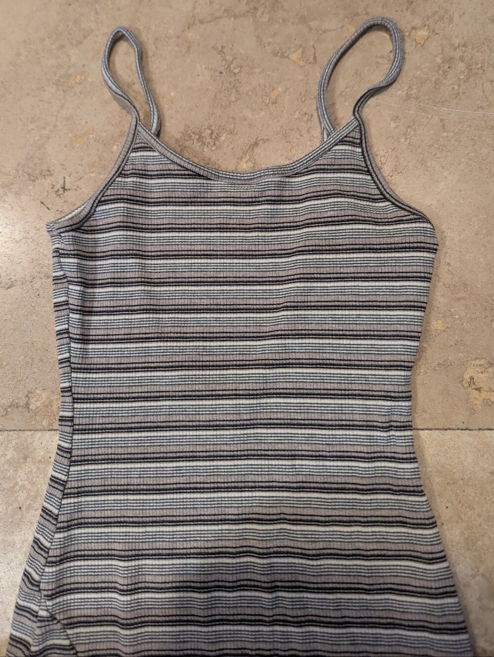 Striped Ribbed Spaghetti Strap Tank Top - Gray/Black